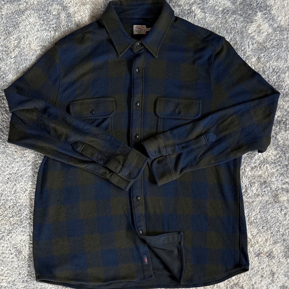 Faherty Legend Sweater Blue and Green Buffalo Plaid Button-Up Shirt XXL